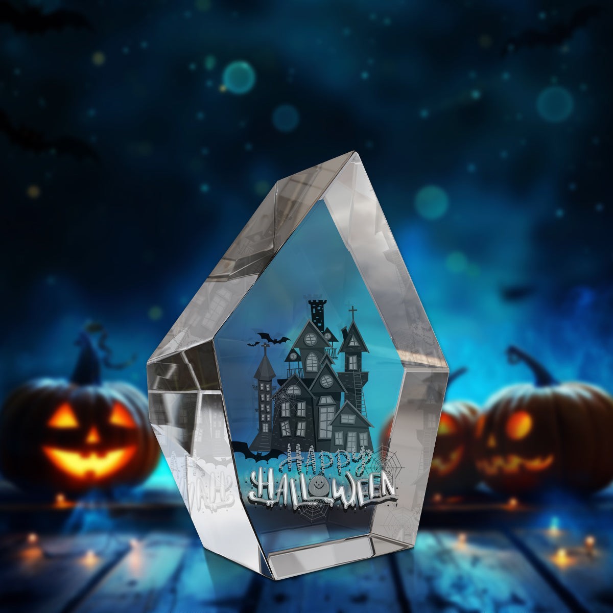 Predesigned Halloween Engraved 3D Crystal - Prestige Hexagon
