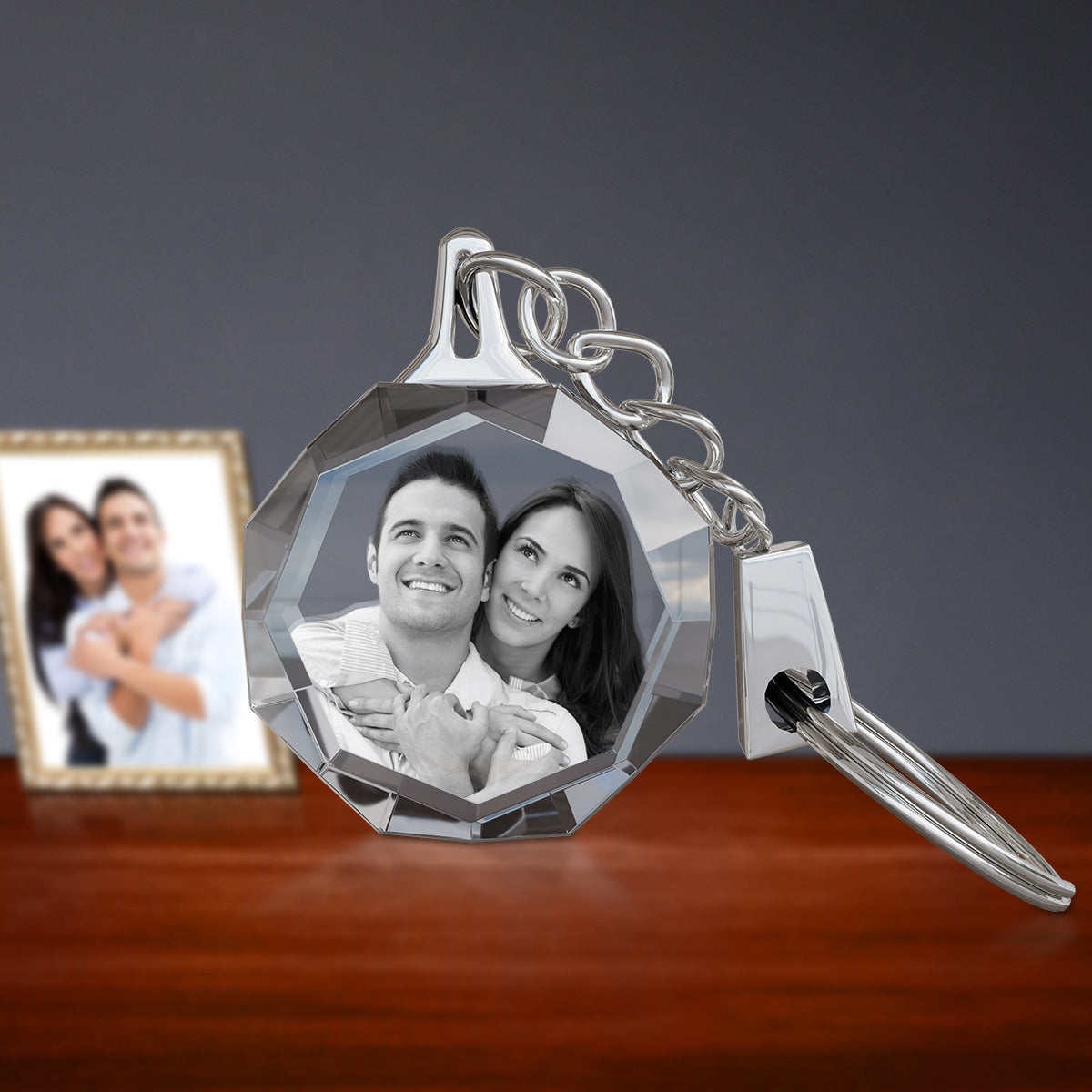 3D octagon crystal keychain GEMGLOW 3D