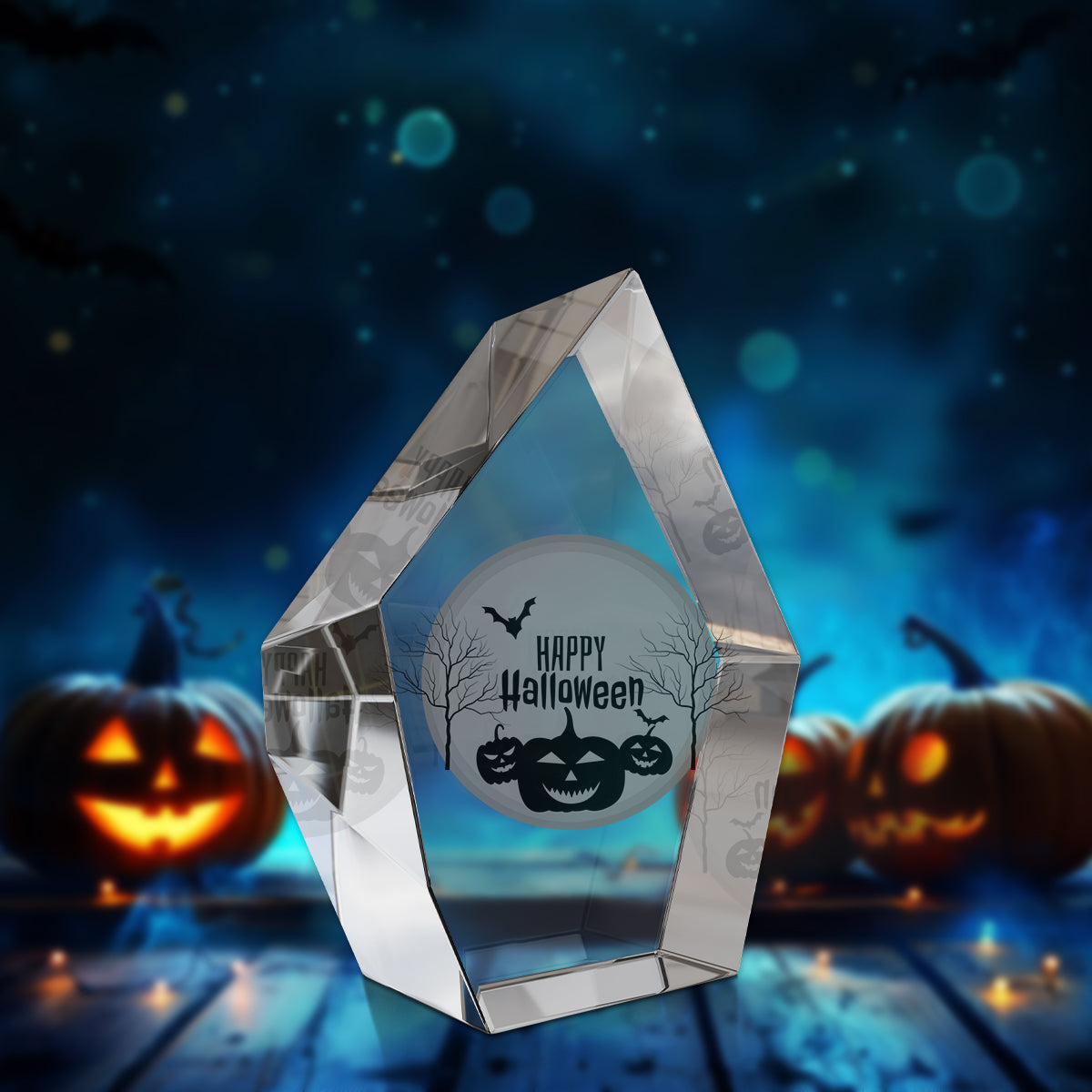 Predesigned Halloween Engraved 3D Crystal - Prestige Hexagon