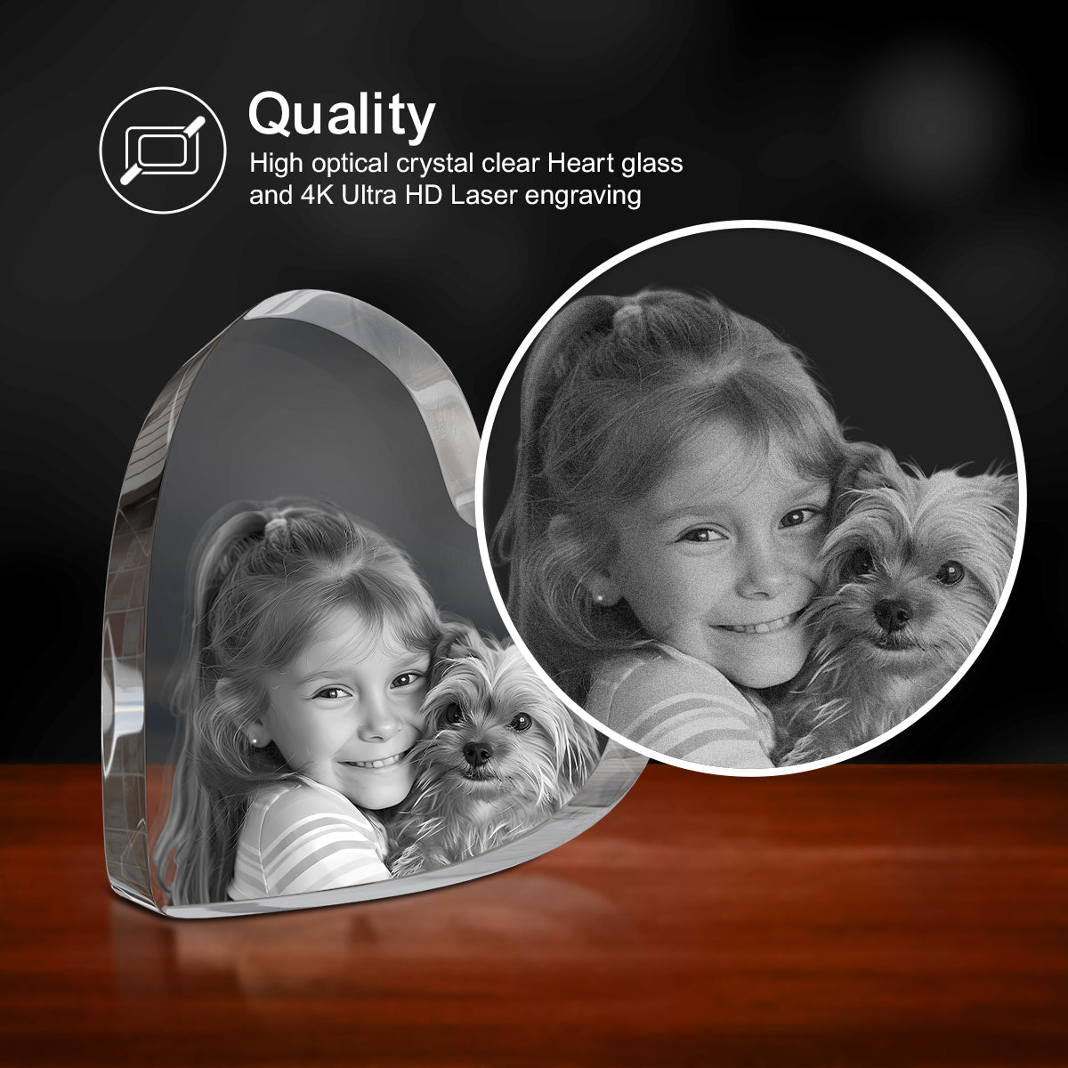 3D Crystal Engraving - Curved Heart GEMGLOW 3D