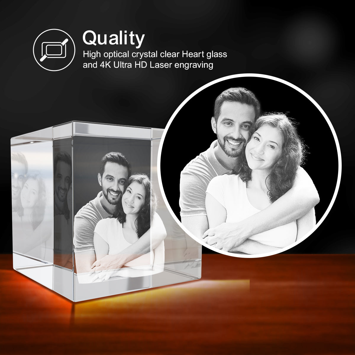 3D Photo Engraving Crystal - Square GEMGLOW 3D